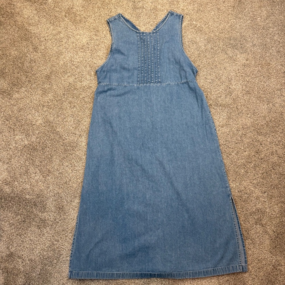 Christopher & Banks Womens XL Blue Denim Maxi Dress Sleeveless Pintuck Pleated